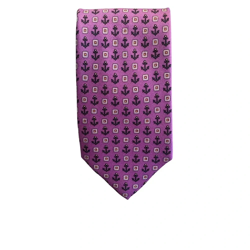 Nautica Mens Purple Silk Anchor Medallion Print Necktie Nautical Formal Tie‎